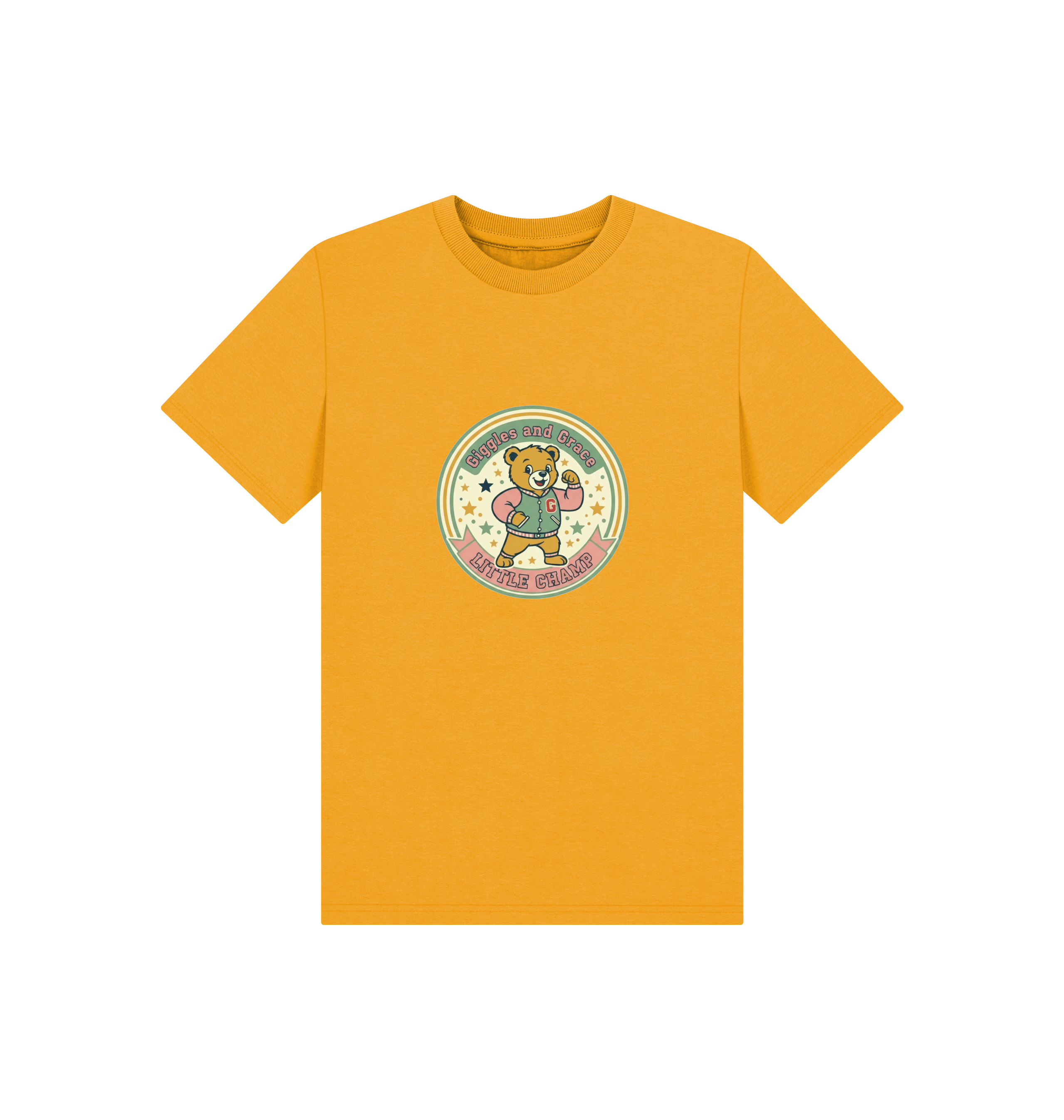 Mustard Printed Kids T-Shirt Front
