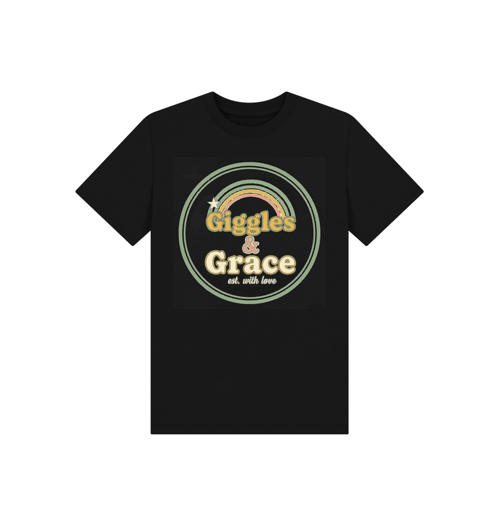 Black Printed Kids T-Shirt Front