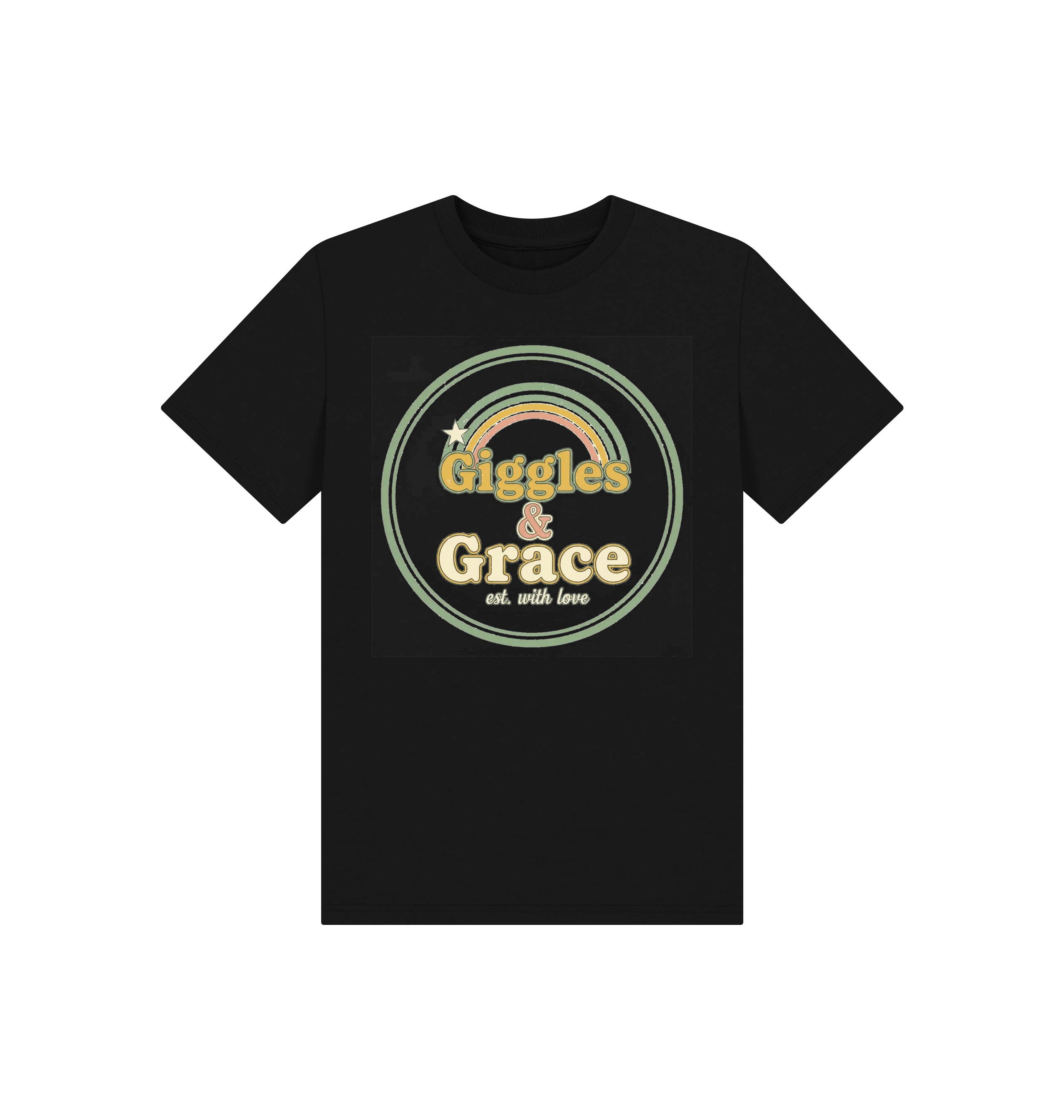 Black Printed Kids T-Shirt Front
