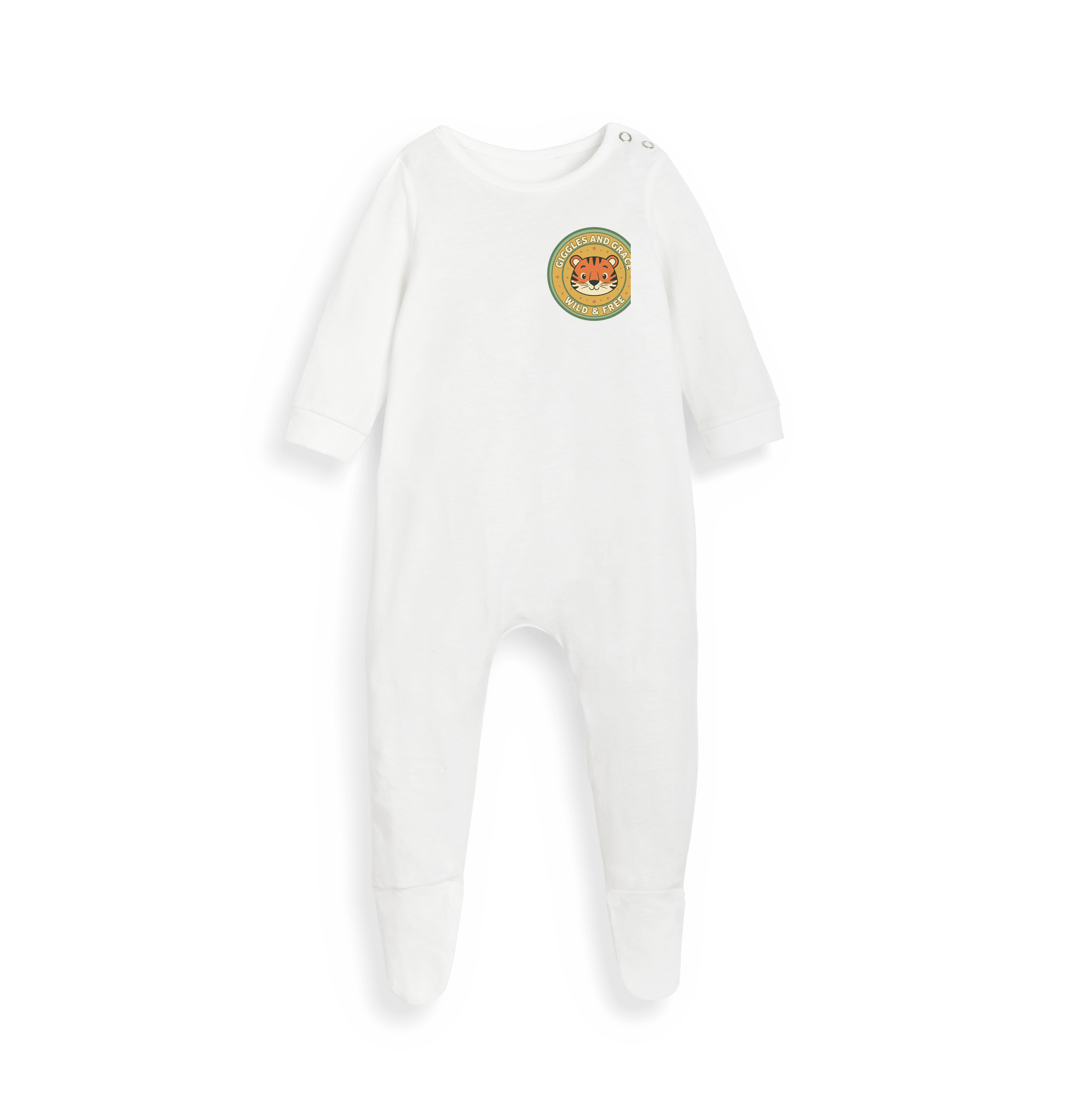 White Printed baby grow Front