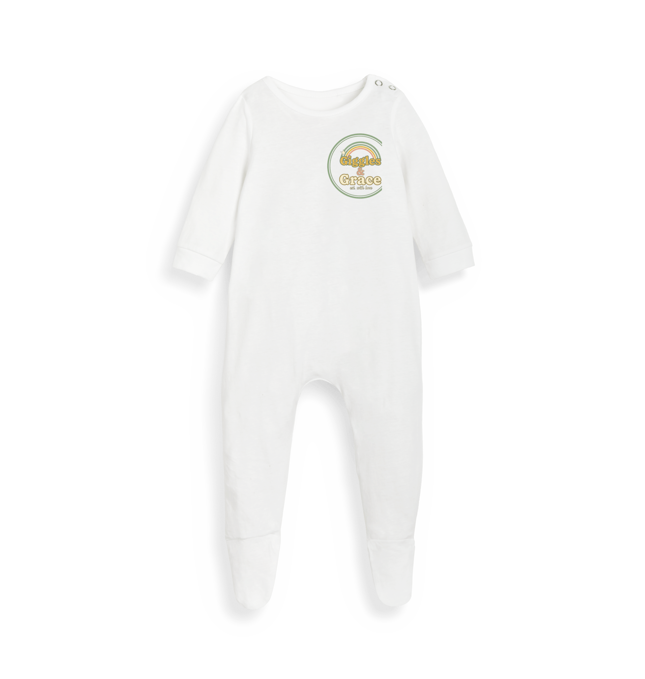 White Printed baby grow Front