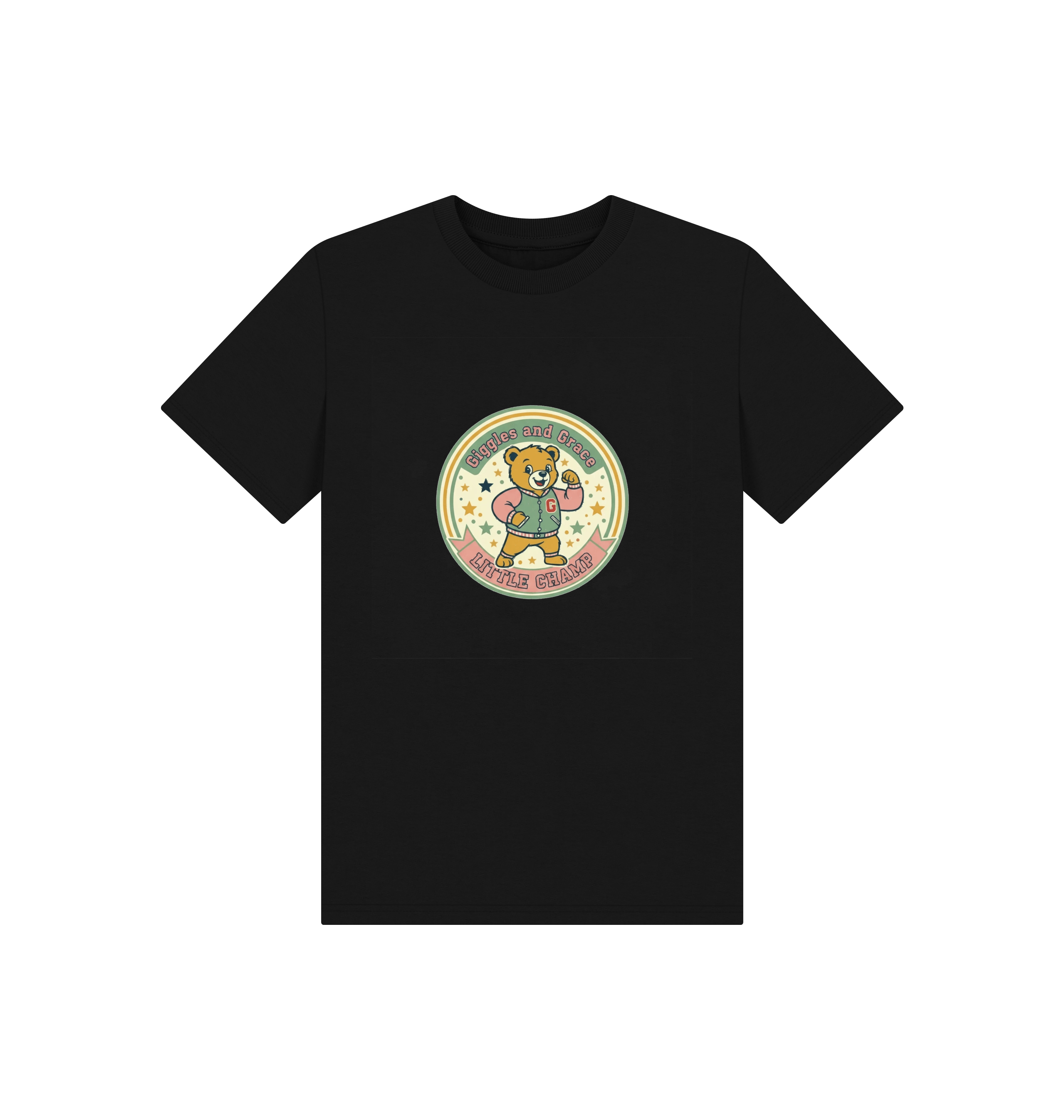 Black Printed Kids T-Shirt Front