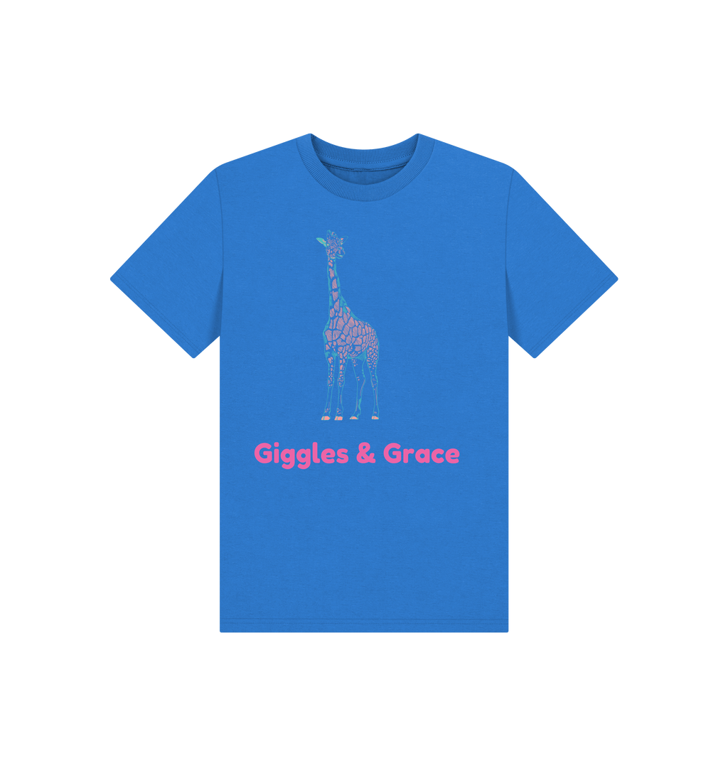 Bright Blue Printed Kids T-Shirt Front