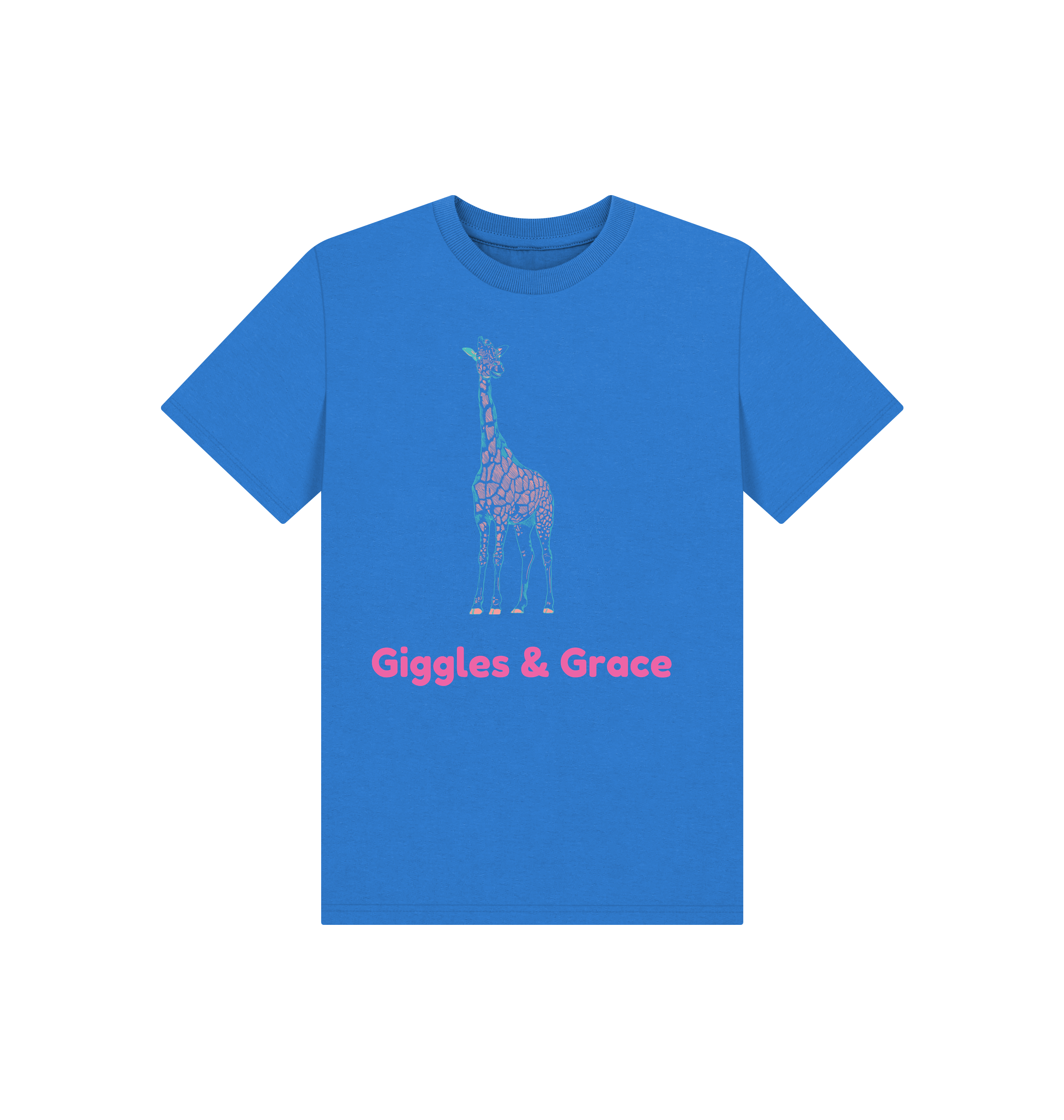 Bright Blue Printed Kids T-Shirt Front