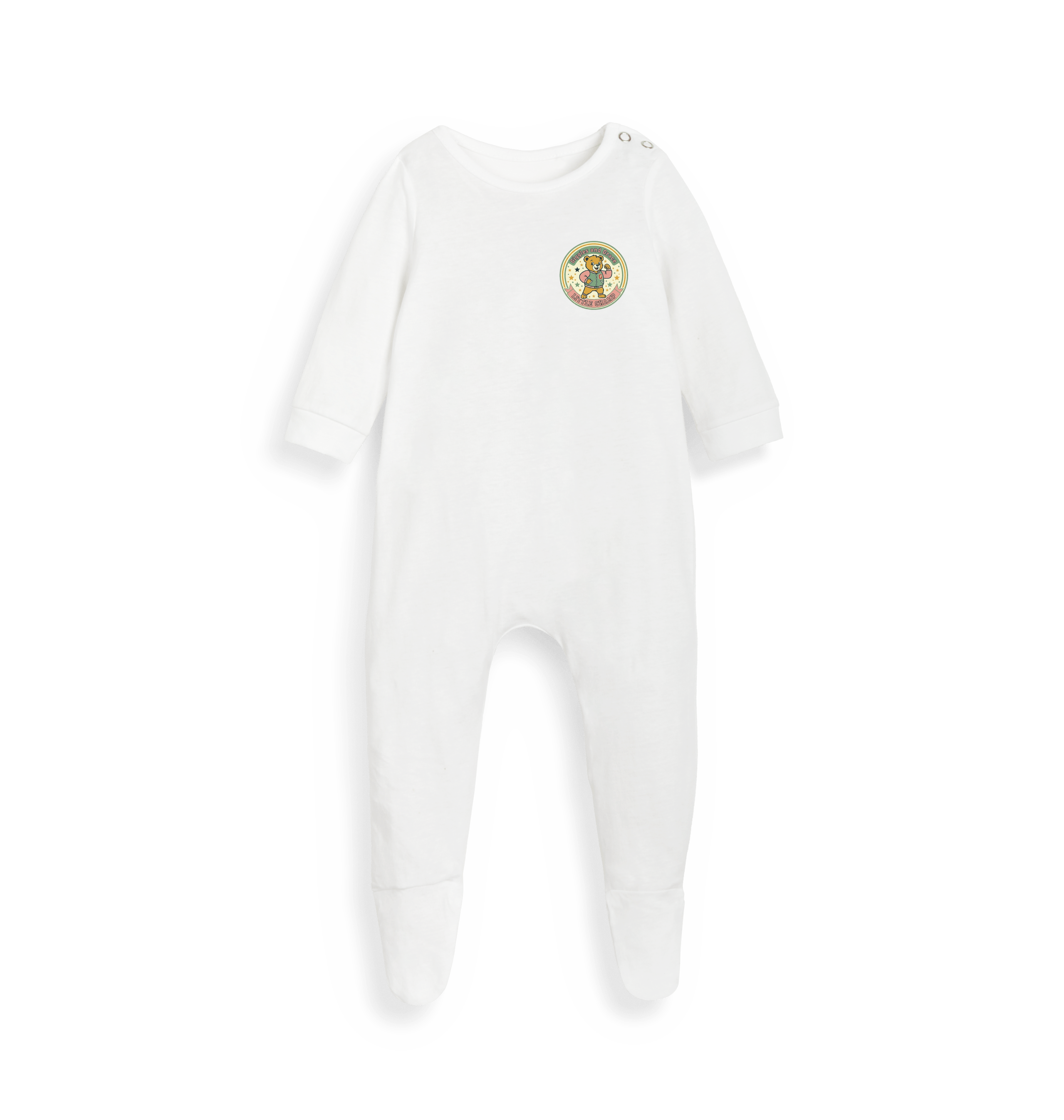 White Printed baby grow Front