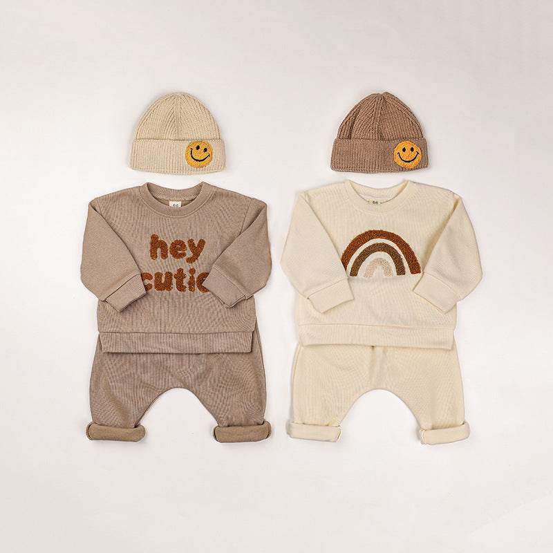 Toddler Graphic Hoodies And Pants Set - Beige - Giggles and Grace