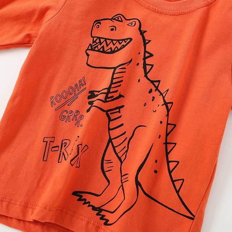 Boy Dinosaur Print Shirt - Orange - Giggles and Grace