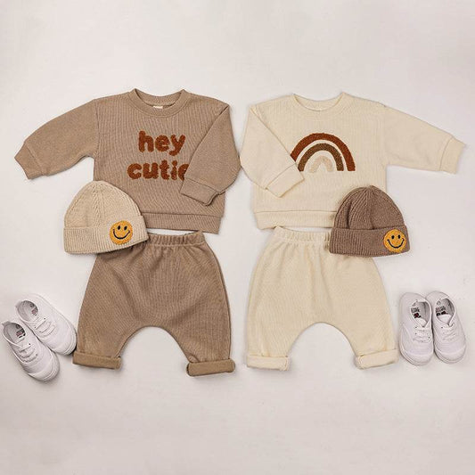Toddler Graphic Hoodies And Pants Set - Beige - Giggles and Grace