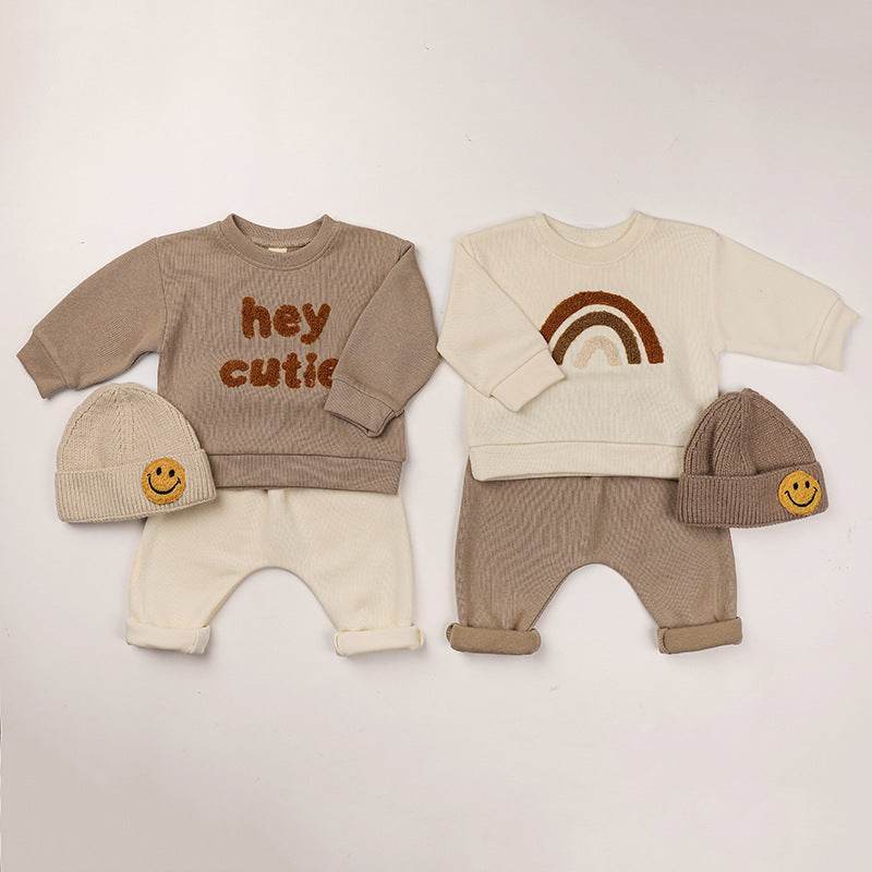 Toddler Graphic Hoodies And Pants Set - Beige - Giggles and Grace