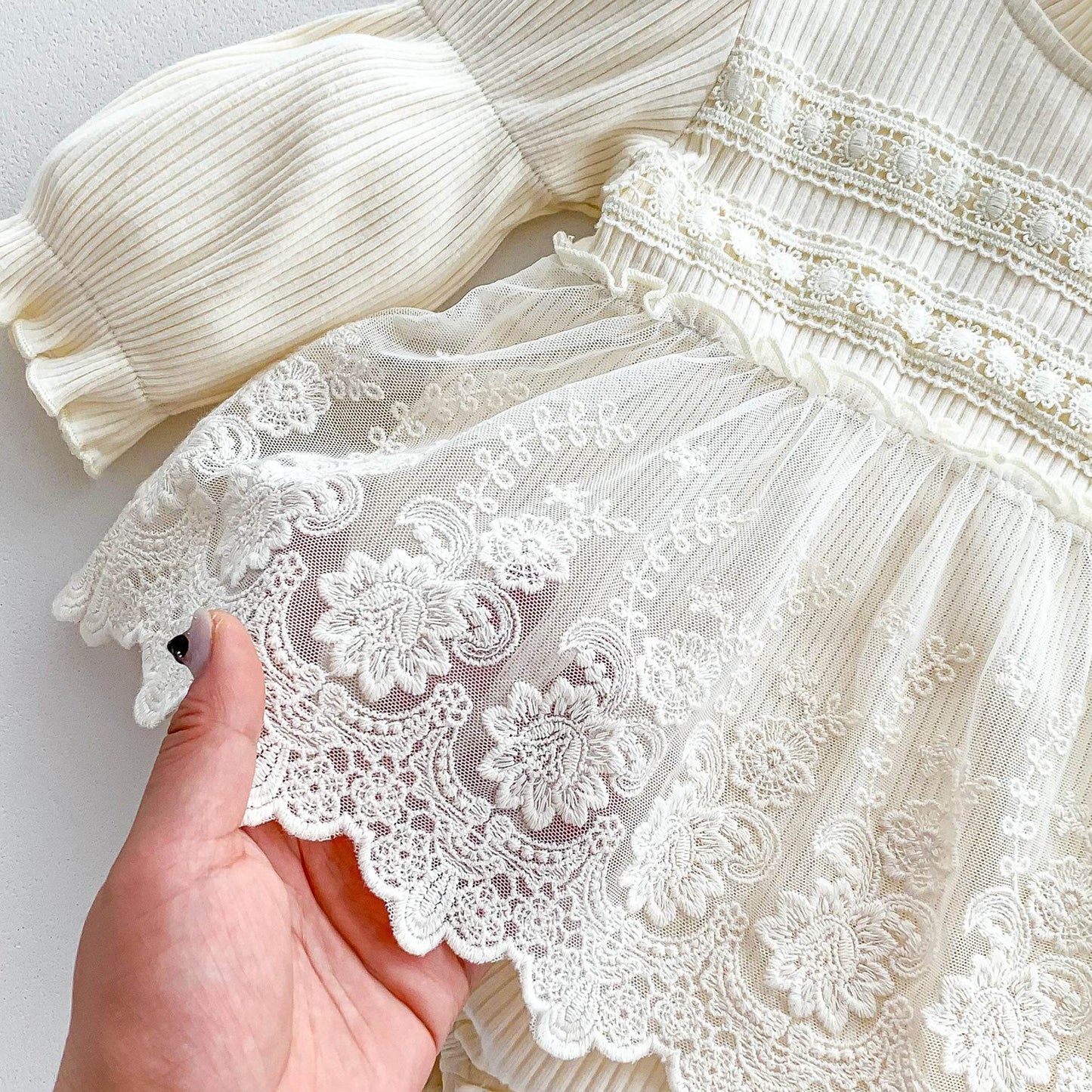 Long Sleeve Princess Style Onesie Dress - White - Giggles and Grace