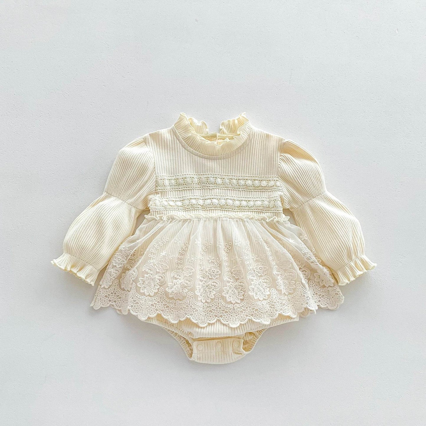 Long Sleeve Princess Style Onesie Dress - White - Giggles and Grace