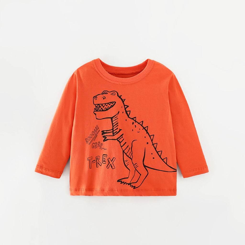 Boy Dinosaur Print Shirt - Orange - Giggles and Grace