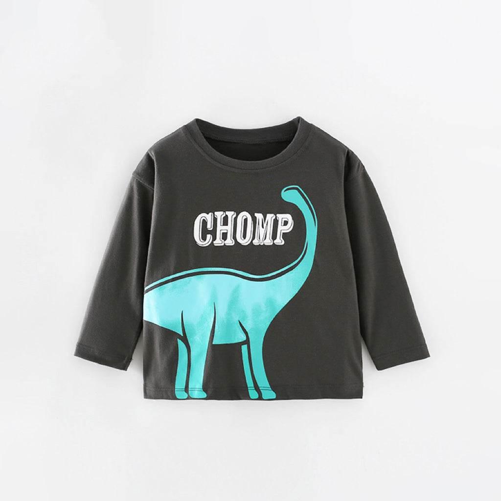 Baby Dinosaur Graphic Long Sleeve Shirt - Gray - Giggles and Grace