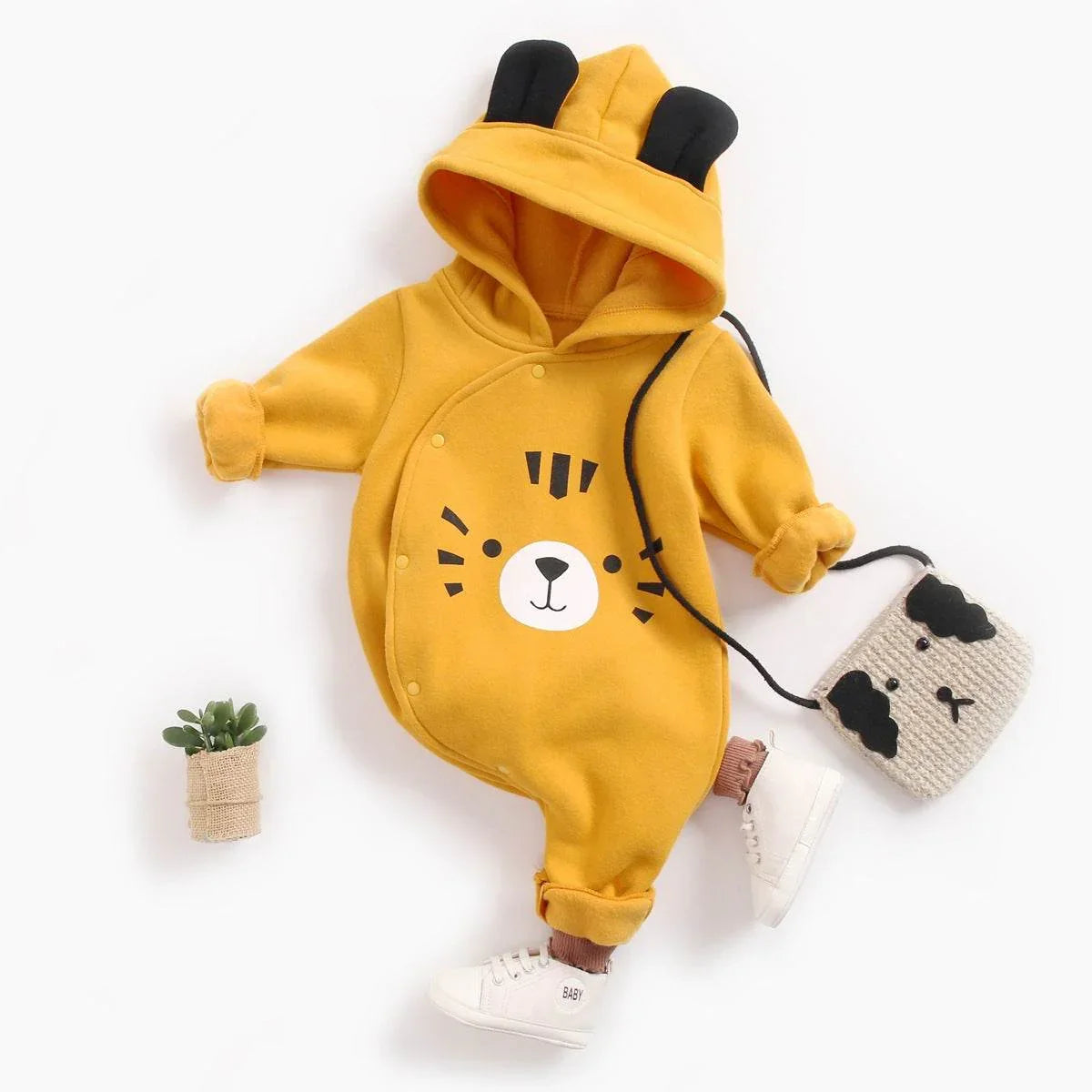 Baby Boy Longsleeve Romper With Hat - Yellow - Giggles and Grace